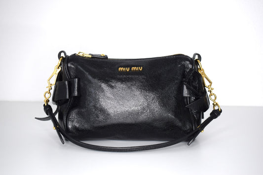 Miu Miu "Bow Bag" Schultertasche / Clutch Schwarz Gold