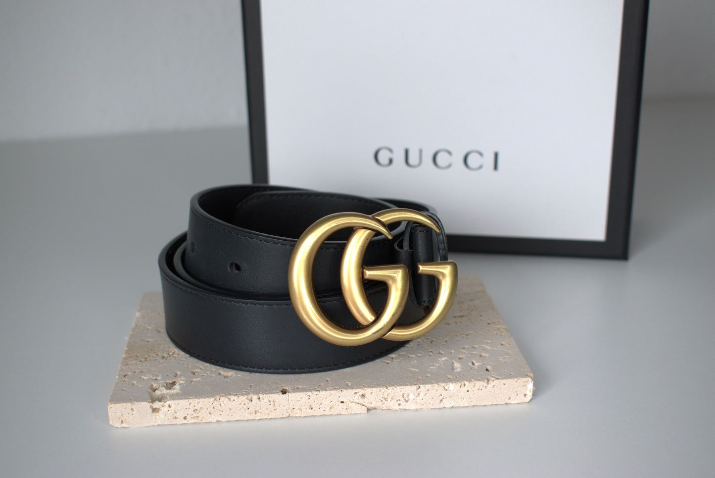 Gucci Marmont Gürtel 90/3 Schwarz Leder Gold