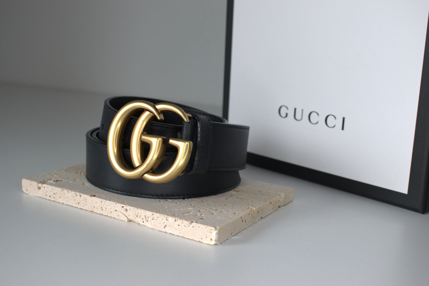 Gucci Marmont Gürtel 90/3 Schwarz Leder Gold