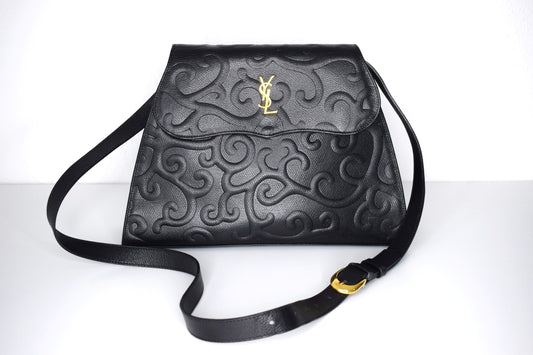 Vintage Yves Saint Laurent YSL "Trapeze" Umhängetasche Schwarz Gold
