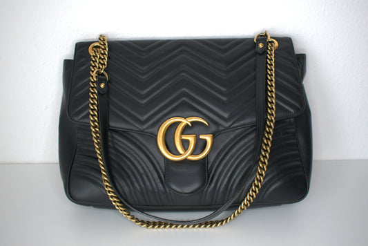 Gucci Marmont XXL Flap Bag Leder Schwarz Gold