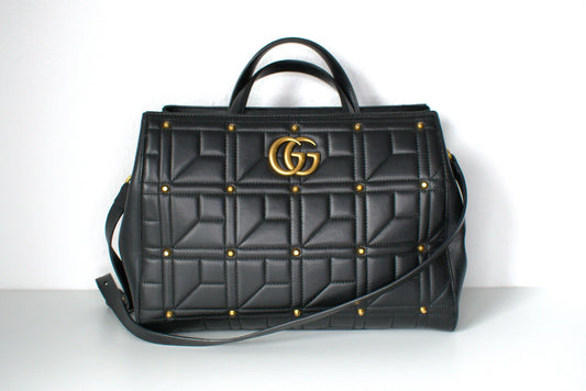 Gucci Marmont Tote Studded Matelassé Bag Schwarz Gold