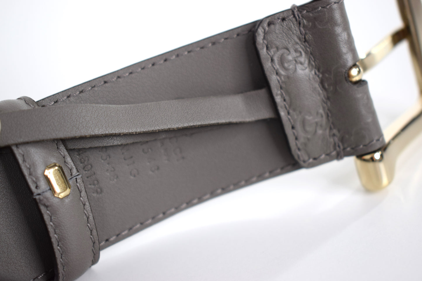 Gucci Micro Guccissima Signature Gürtel 95/4 Grau Leder Silber