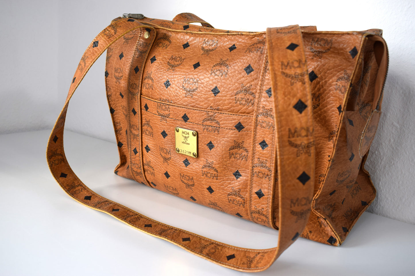 Vintage MCM Brown Visetos Canvas Tote Bag Schultertasche Groß