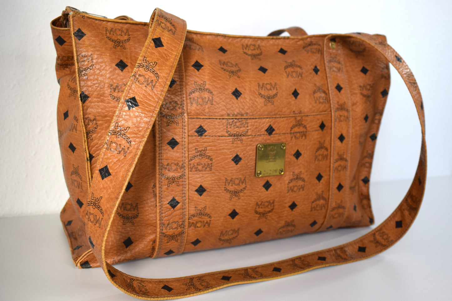 Vintage MCM Brown Visetos Canvas Tote Bag Schultertasche Groß