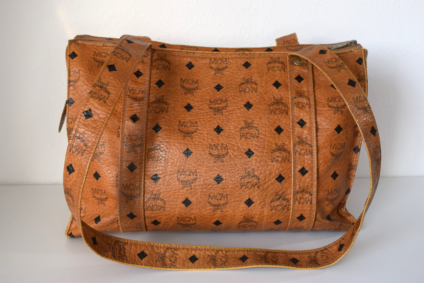 Vintage MCM Brown Visetos Canvas Tote Bag Schultertasche Groß