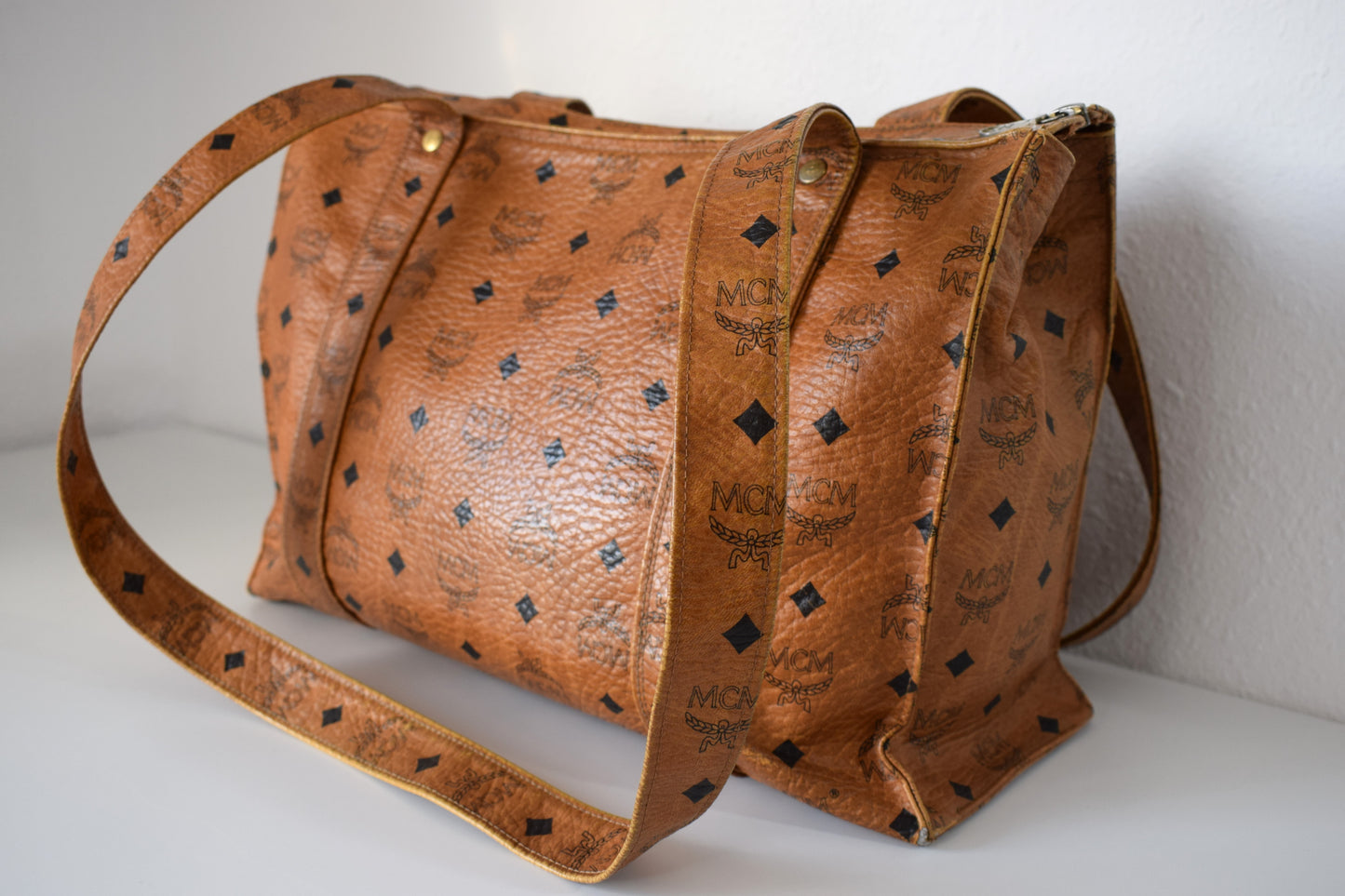 Vintage MCM Brown Visetos Canvas Tote Bag Schultertasche Groß