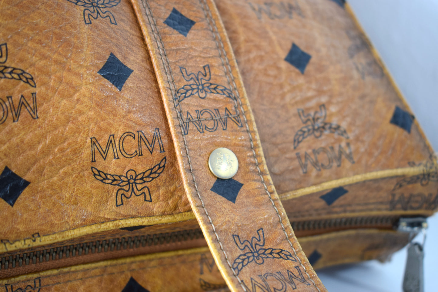 Vintage MCM Brown Visetos Canvas Tote Bag Schultertasche Groß