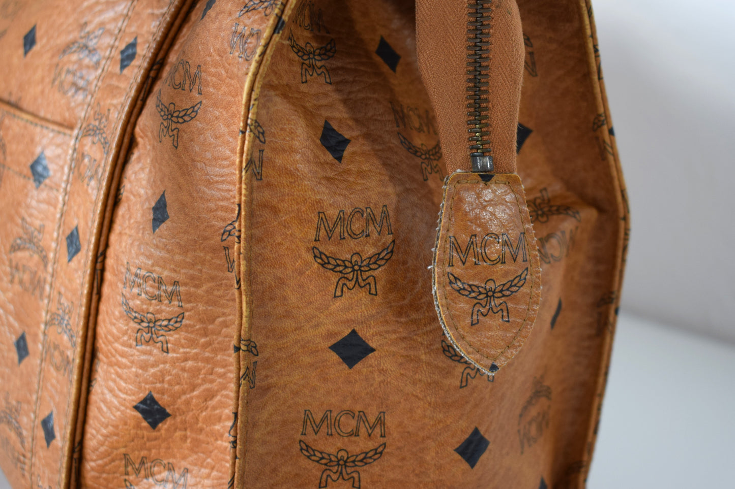 Vintage MCM Brown Visetos Canvas Tote Bag Schultertasche Groß