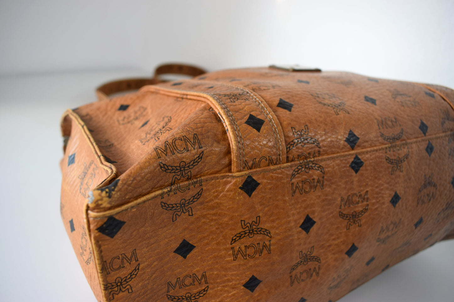 Vintage MCM Brown Visetos Canvas Tote Bag Schultertasche Groß