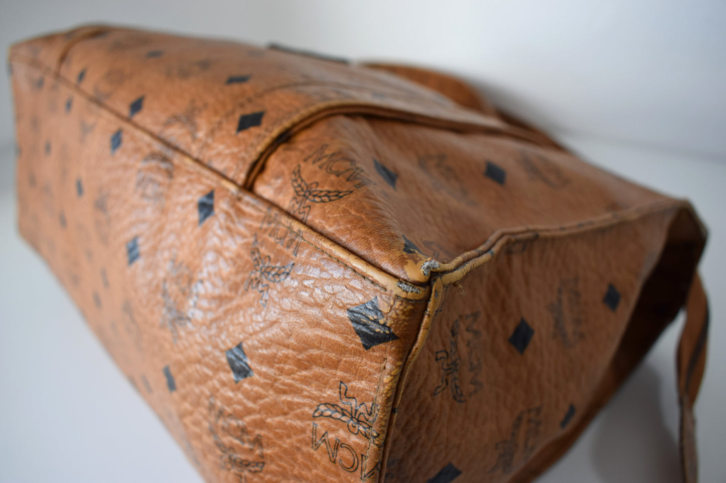 Vintage MCM Brown Visetos Canvas Tote Bag Schultertasche Groß