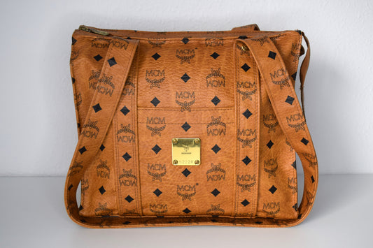 Vintage MCM Brown Visetos Canvas Tote Bag Schultertasche