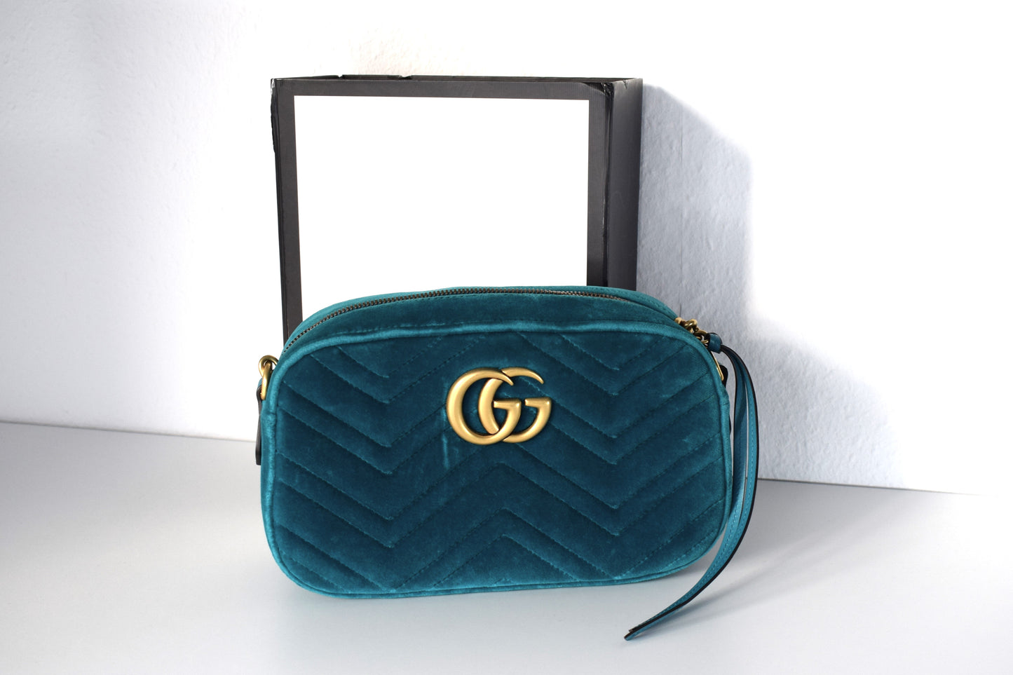 Gucci Marmont Samt Crossbody Bag Türkis Grün Gold