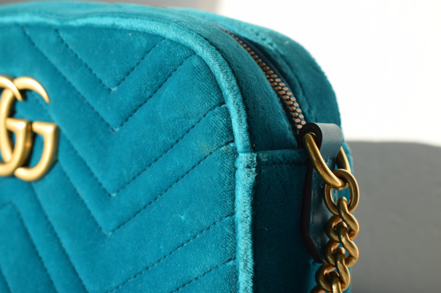 Gucci Marmont Samt Crossbody Bag Türkis Grün Gold