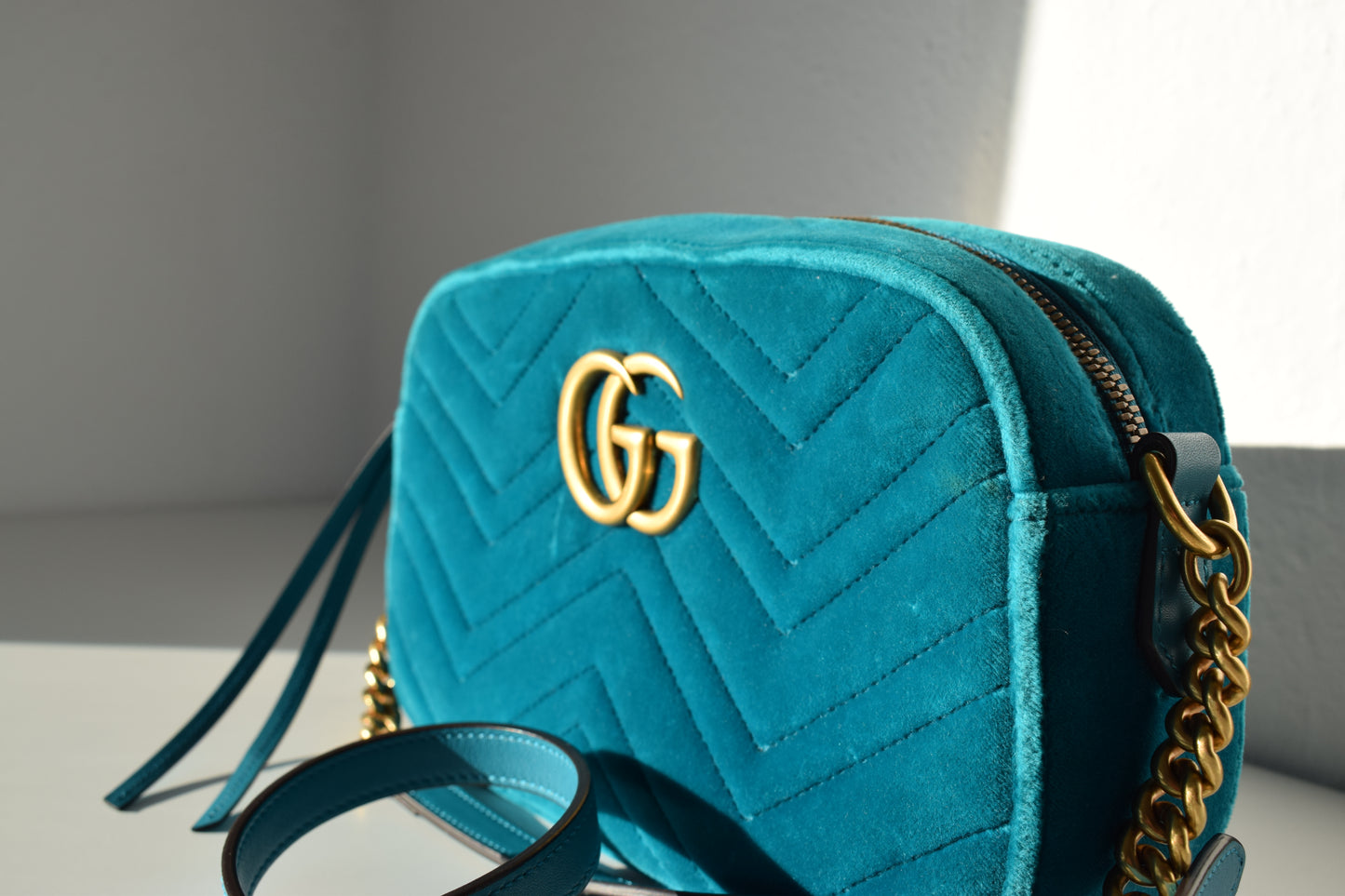 Gucci Marmont Samt Crossbody Bag Türkis Grün Gold