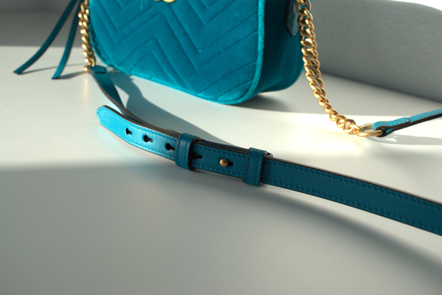 Gucci Marmont Samt Crossbody Bag Türkis Grün Gold