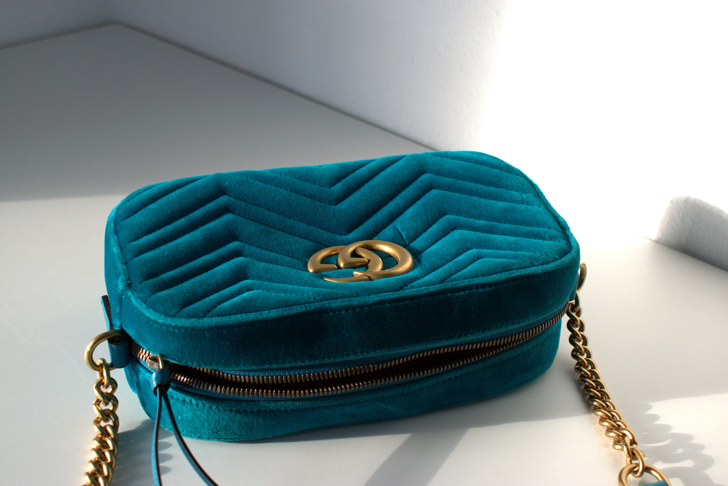 Gucci Marmont Samt Crossbody Bag Türkis Grün Gold
