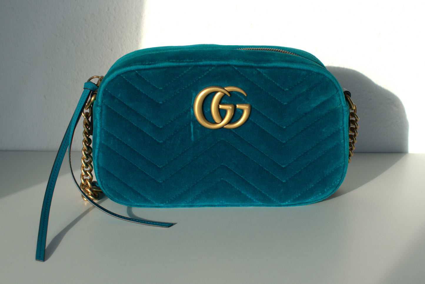 Gucci Marmont Samt Crossbody Bag Türkis Grün Gold