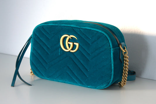 Gucci Marmont Samt Crossbody Bag Türkis Grün Gold