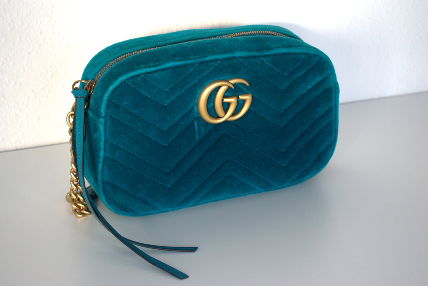 Gucci Marmont Samt Crossbody Bag Türkis Grün Gold