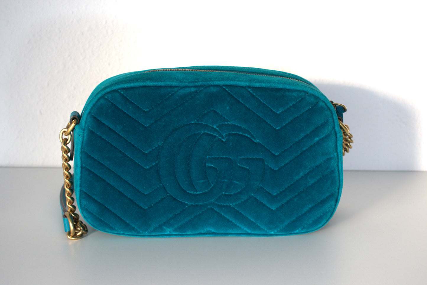 Gucci Marmont Samt Crossbody Bag Türkis Grün Gold