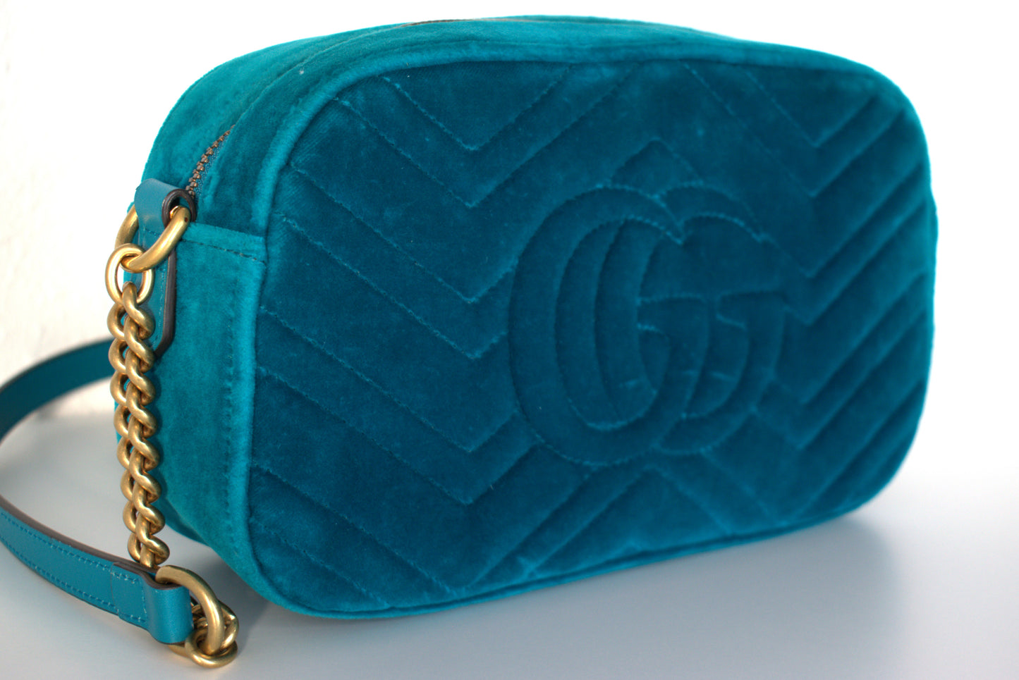Gucci Marmont Samt Crossbody Bag Türkis Grün Gold