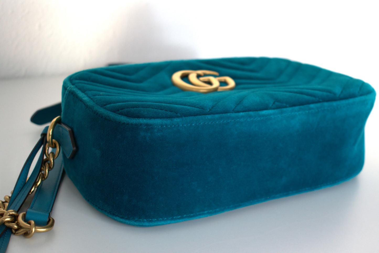 Gucci Marmont Samt Crossbody Bag Türkis Grün Gold