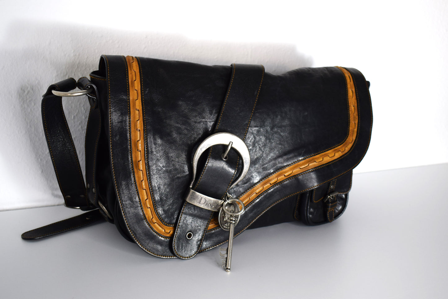 Dior Vintage Saddle Bag "Gaucho" Schwarz Großes Modell