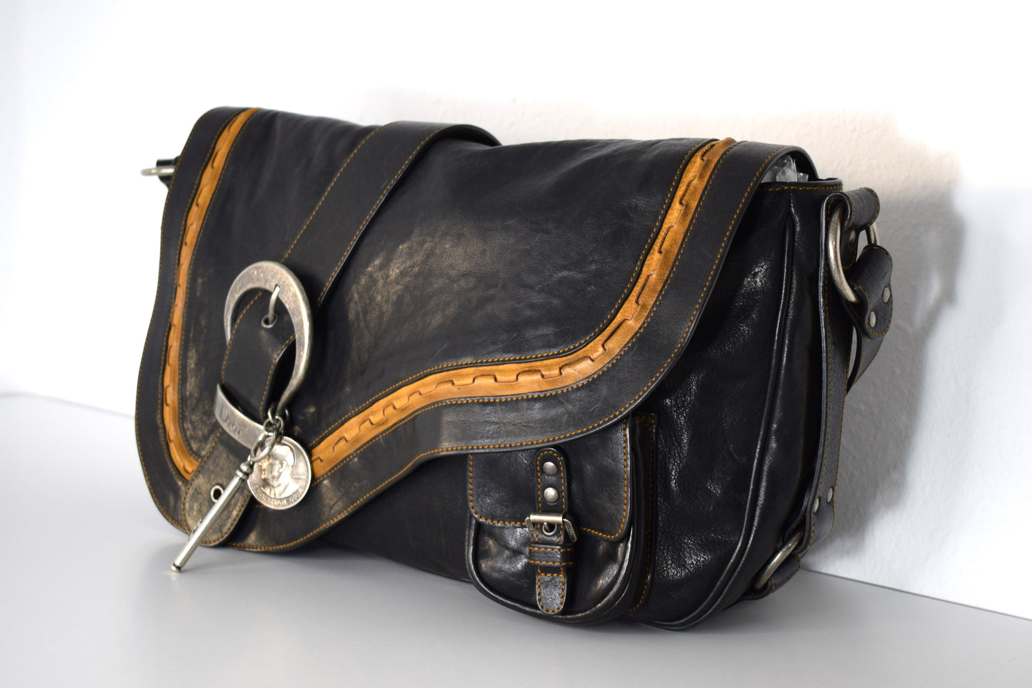 Dior Vintage Saddle Bag "Gaucho" Schwarz Großes Modell