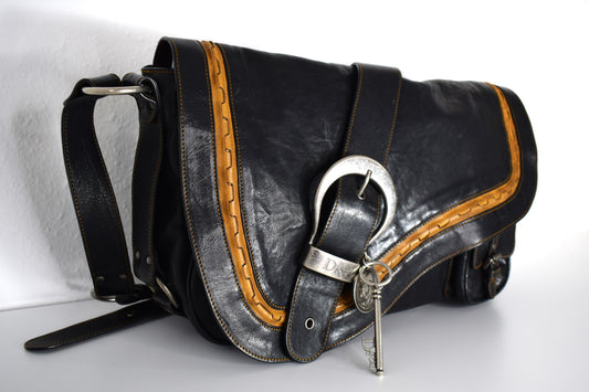 Dior Vintage Saddle Bag "Gaucho" Schwarz Großes Modell