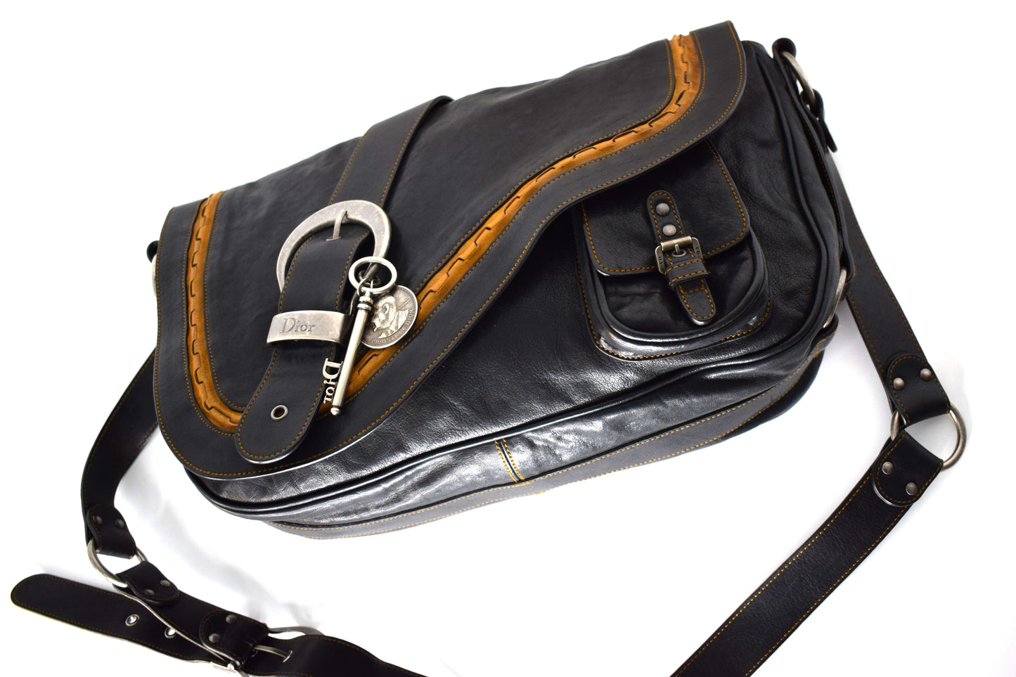 Dior Vintage Saddle Bag "Gaucho" Schwarz Großes Modell