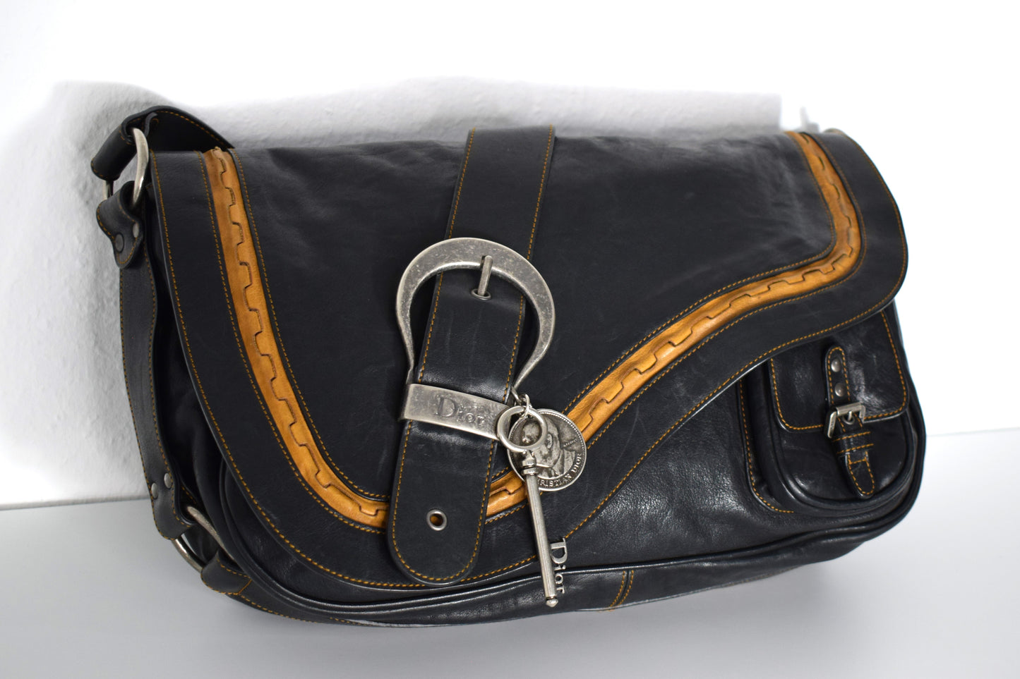 Dior Vintage Saddle Bag "Gaucho" Schwarz Großes Modell