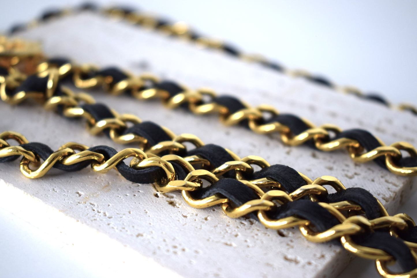 Vintage Chanel Kettengürtel 100cm Gold Leder Schwarz