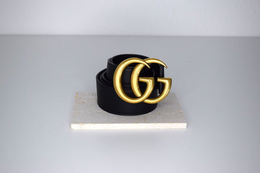 Gucci Marmont Gürtel 95/3,8 cm Schwarz Leder Gold