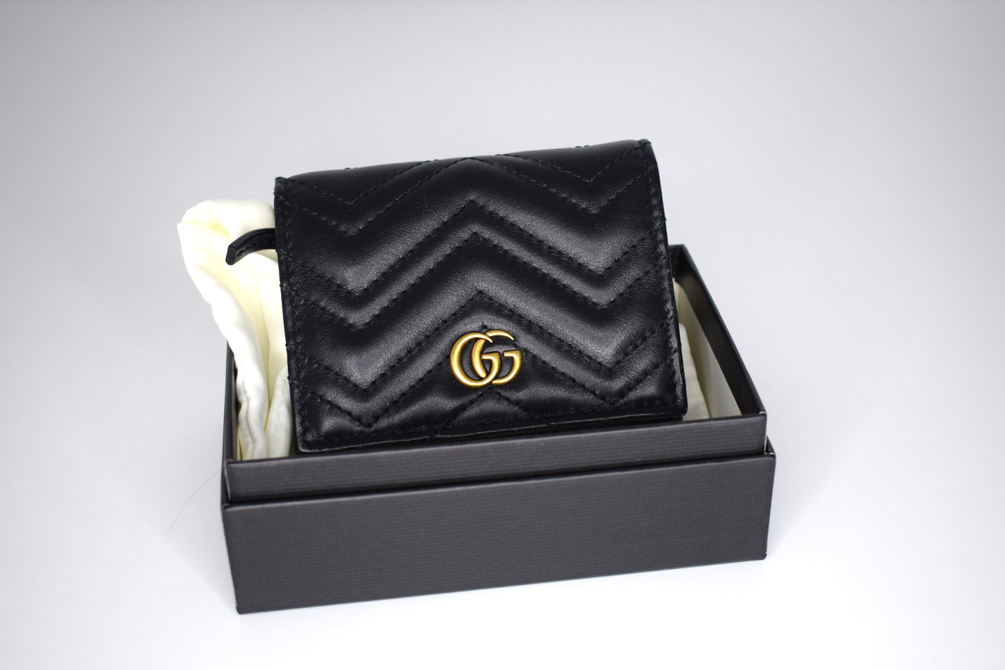 Gucci Marmont Geldbörse Klein Leder Schwarz Gold