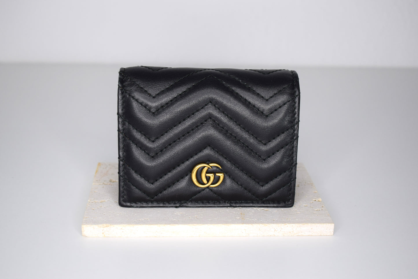Gucci Marmont Geldbörse Klein Leder Schwarz Gold