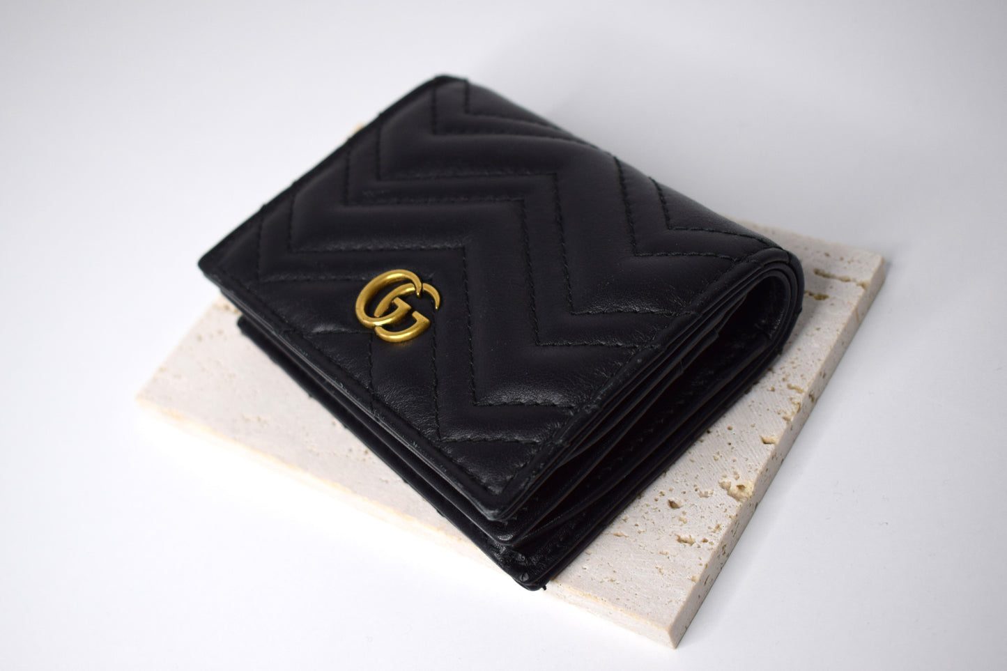 Gucci Marmont Geldbörse Klein Leder Schwarz Gold