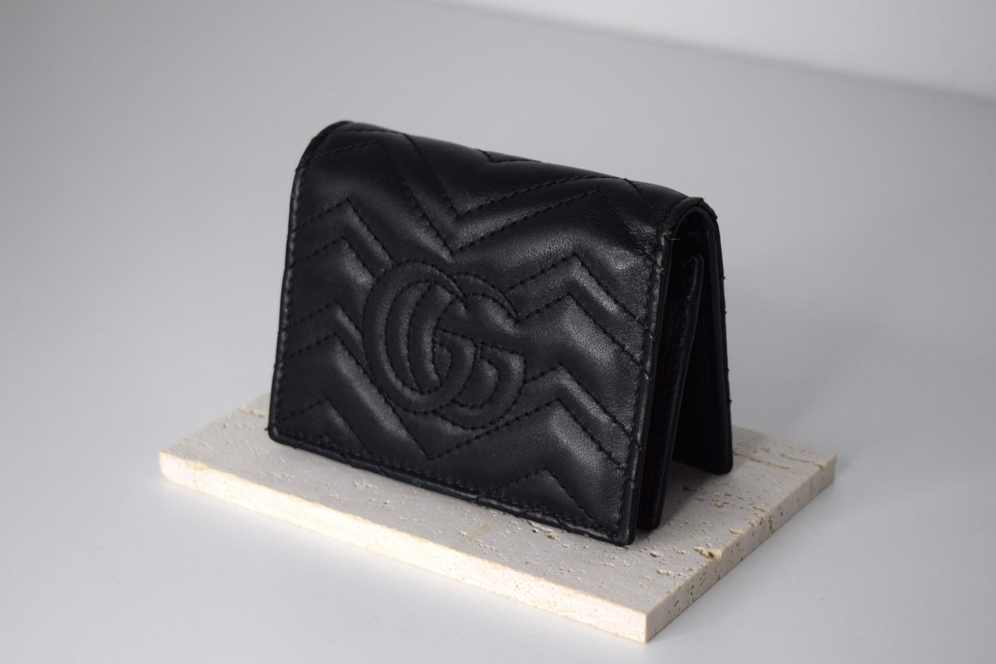 Gucci Marmont Geldbörse Klein Leder Schwarz Gold