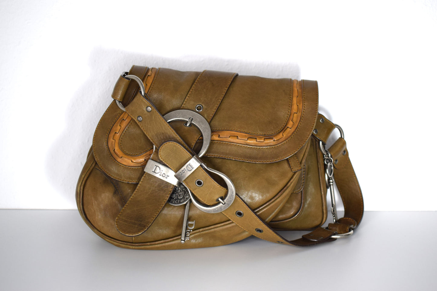 Vintage Dior Saddle Bag "Gaucho" Khaki Olive Double Flap