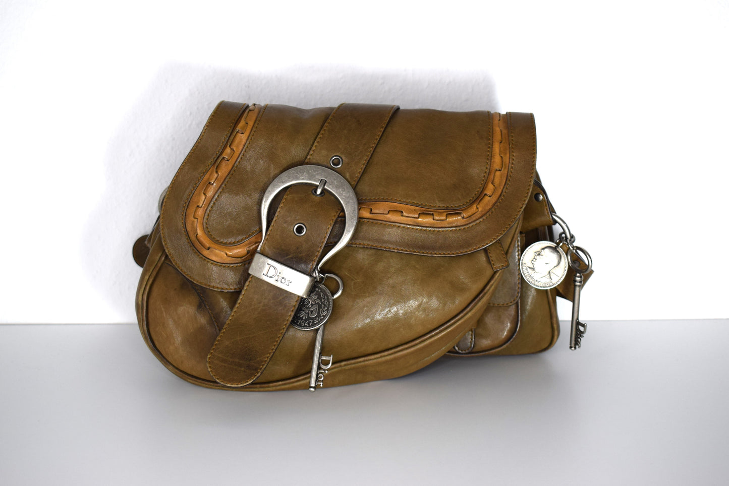 Vintage Dior Saddle Bag "Gaucho" Khaki Olive Double Flap