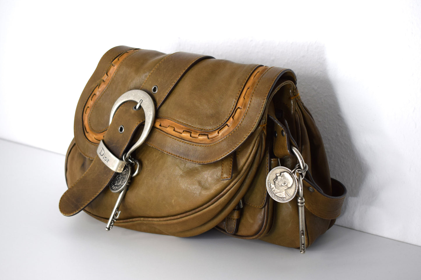 Vintage Dior Saddle Bag "Gaucho" Khaki Olive Double Flap