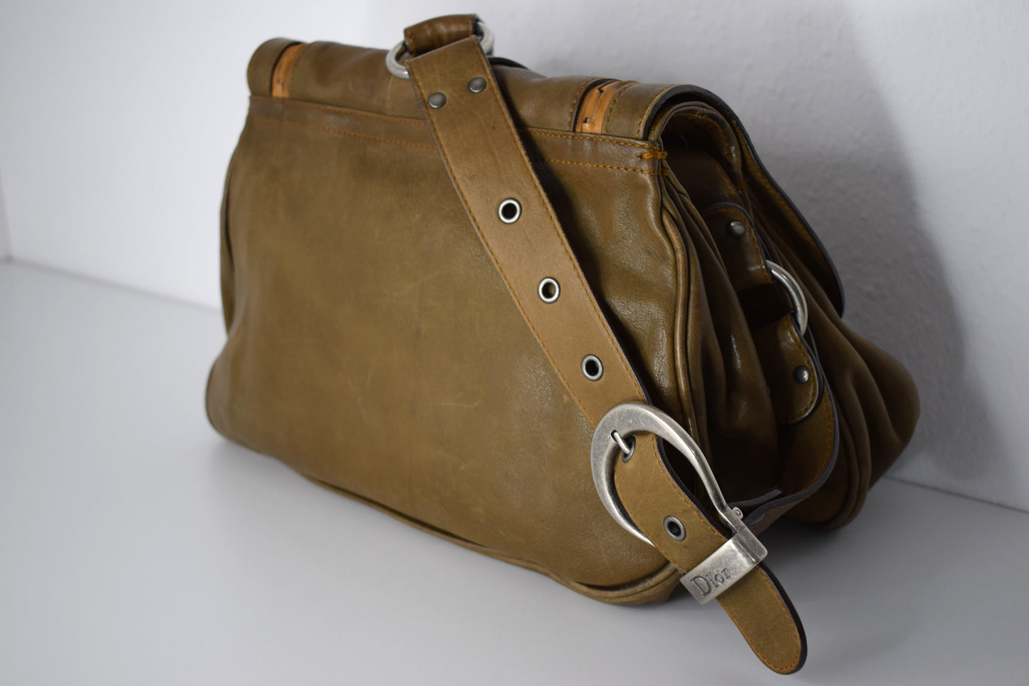 Vintage Dior Saddle Bag "Gaucho" Khaki Olive Double Flap
