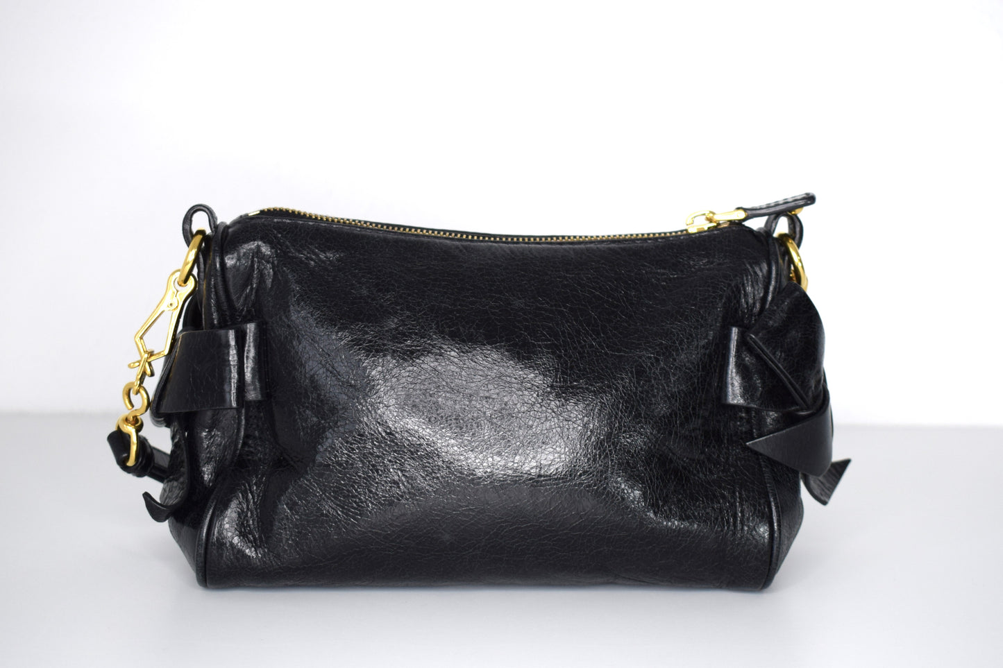 Miu Miu "Bow Bag" Schultertasche / Clutch Schwarz Gold