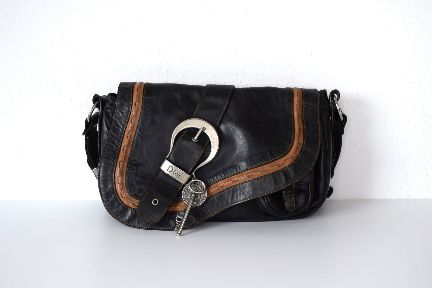 Dior Vintage Saddle Bag "Gaucho" Schwarz Braun Großes Modell