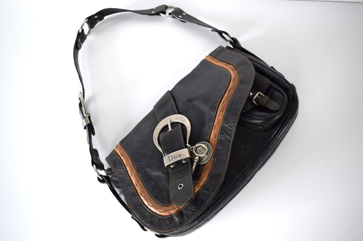 Dior Vintage Saddle Bag "Gaucho" Schwarz Braun Großes Modell