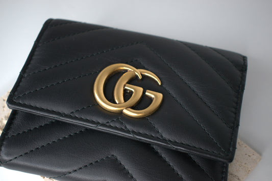 Gucci Marmont Geldbörse Leder Schwarz Gold