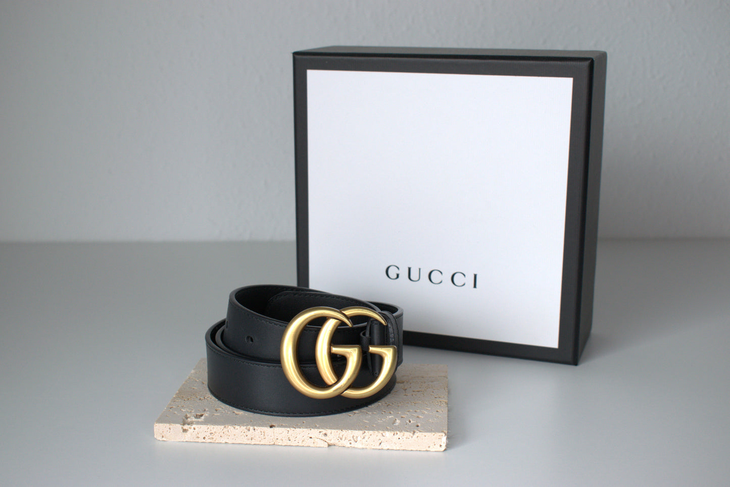 Gucci Marmont Gürtel 90/3 Schwarz Leder Gold