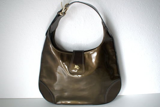 Burberry Lackleder Hobo Bag Khaki Gold
