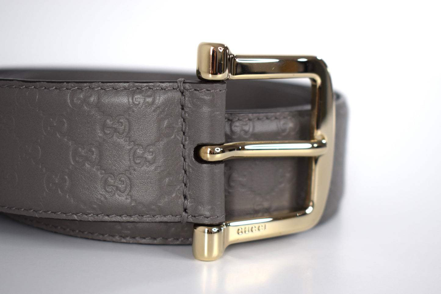 Gucci Micro Guccissima Signature Gürtel 95/4 Grau Leder Silber